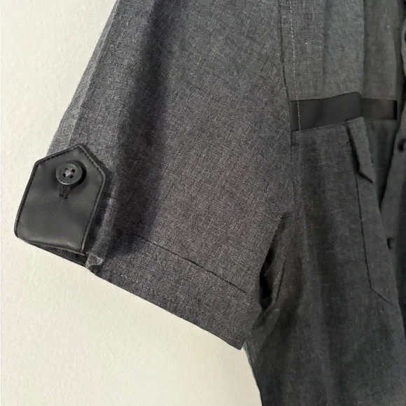 Guess Men's Short Sleeve Button-Down Shirt with P.U leather detail - Picture 4 of 10